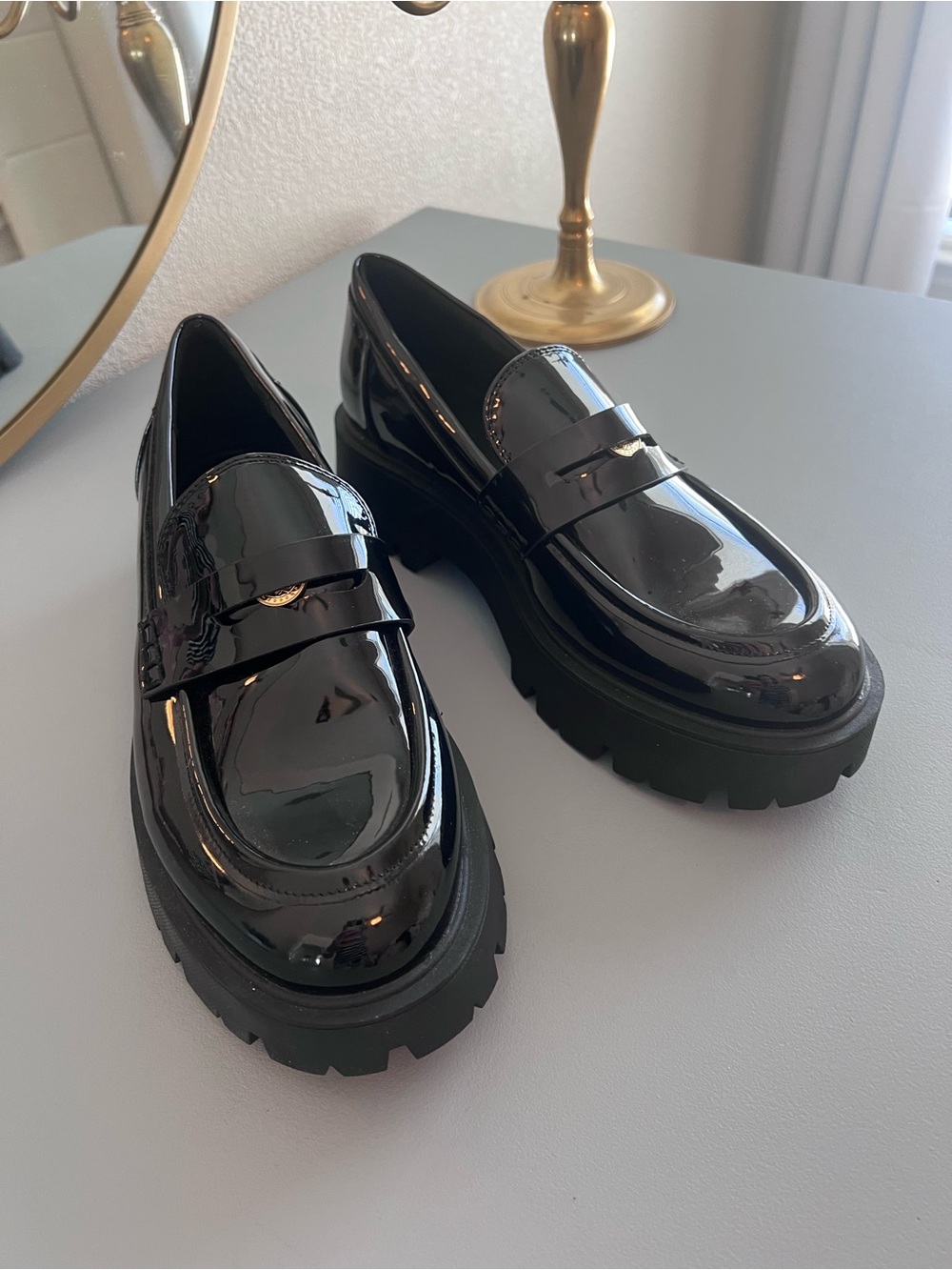 New! Zara Blsck Patent Lug Sole Women's Loafers